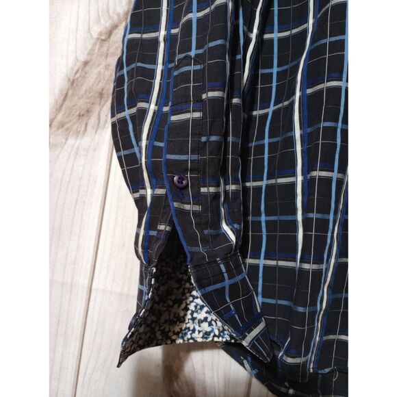 Bugatchi Shirt Men's Medium Black Blue Button Front‎ - Picture 5 of 10